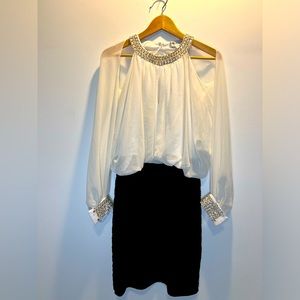 Jeweled neck and sleeve cocktail dress